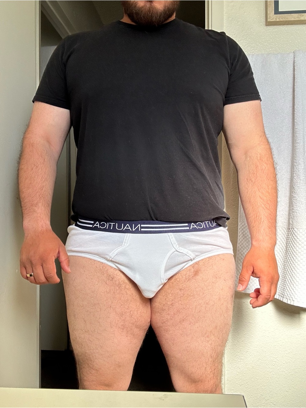 XL Nautica Men's White Briefs with Navy Logo Waistband